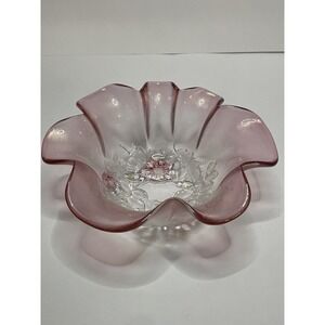 Mikasa Walther Crystal Rosella Bowl Pink Made West Germany 7.5"L, 7.75"W, 2.75"H